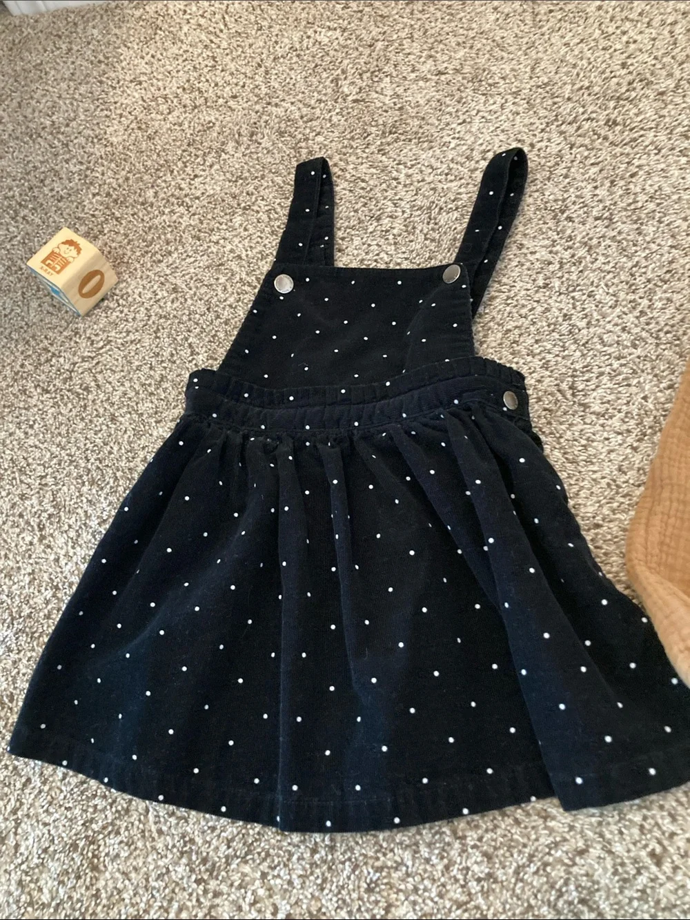 H&M Brown Corduroy Pinafore Dress with Black Polka Dot, ribbed brown overalls dr